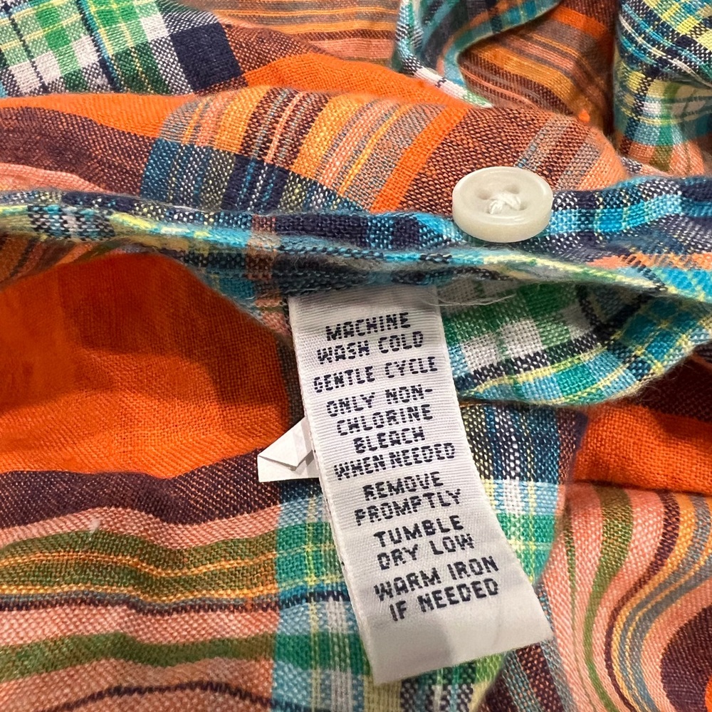 RALPH LAUREN 100% Linen Size S Orange Plaid Men’s Shirt.. Gorgeous color combo. - Picture 6 of 8
